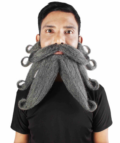 Men's Giant Ash Grey Pirates Davy Jones Mustache and Beard
