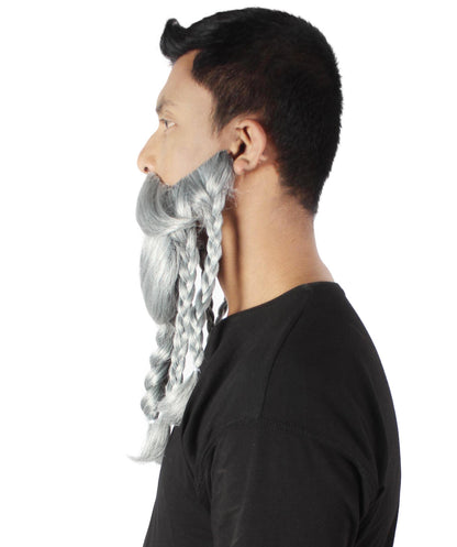 Men's Ash Grey Braided Vikings Beard and Giant Mustache