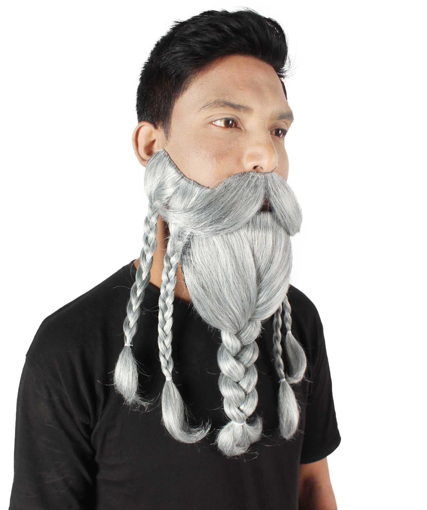 Men's Ash Grey Braided Vikings Beard and Giant Mustache