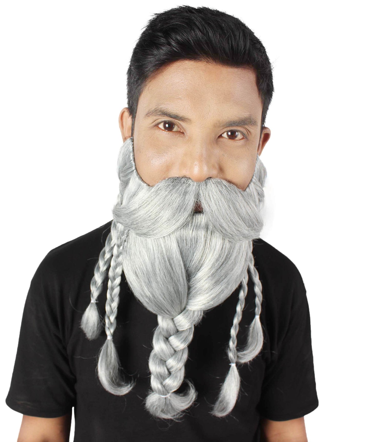 Men's Ash Grey Braided Vikings Beard and Giant Mustache