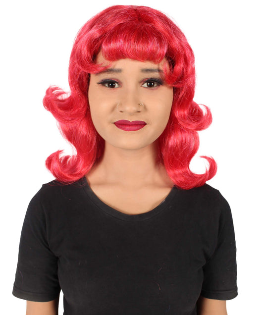 Unisex Drag Race Firetruck Red Wavy Ends & Bangs Wig
