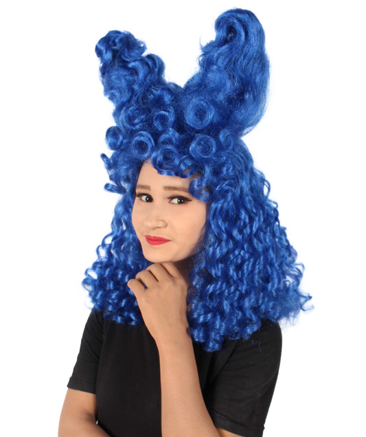 Unisex Drag Race Blue Curly Queen of Hearts Diva Wig
