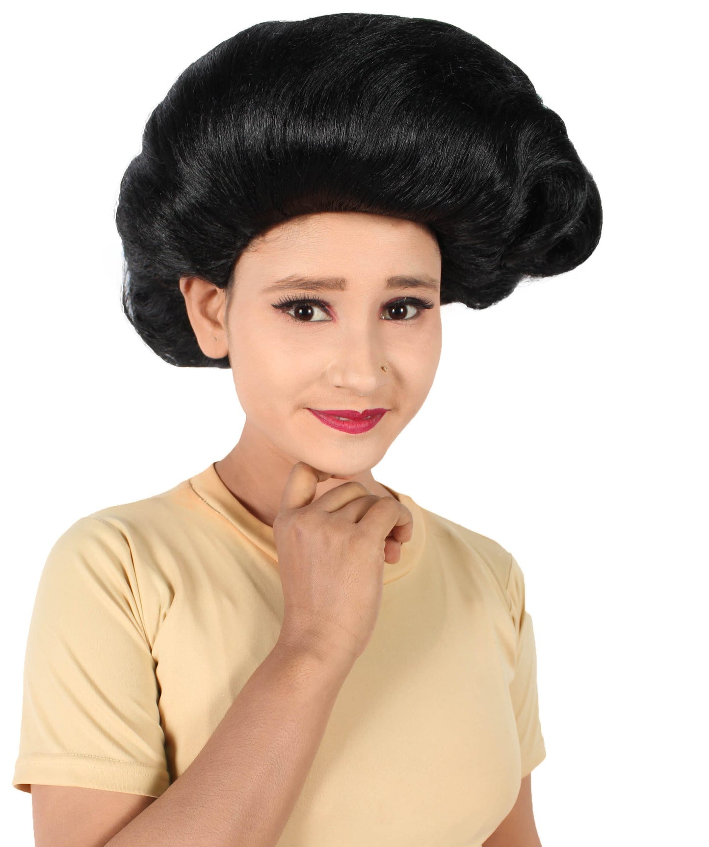  Unisex Drag Race Black Side Part Madam Updo Wig