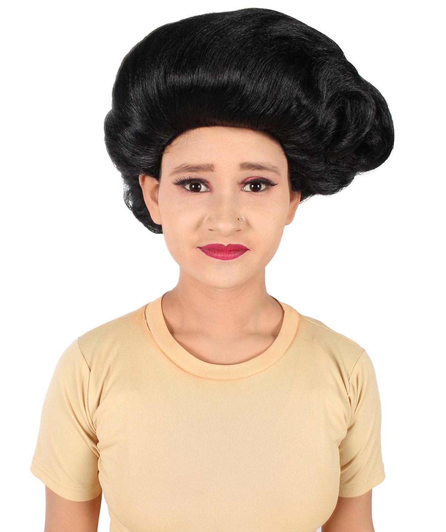  Unisex Drag Race Black Side Part Madam Updo Wig