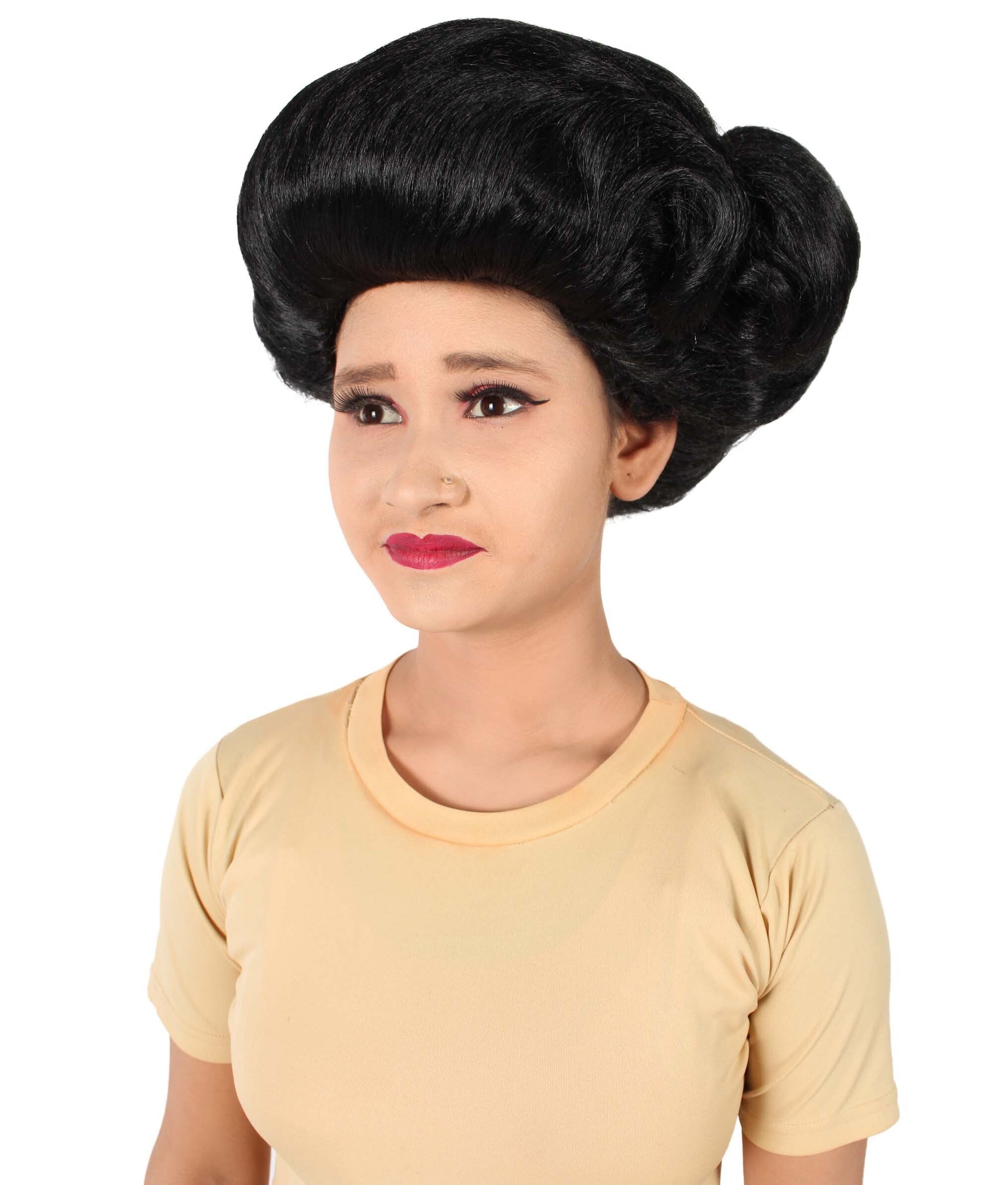  Unisex Drag Race Black Side Part Madam Updo Wig