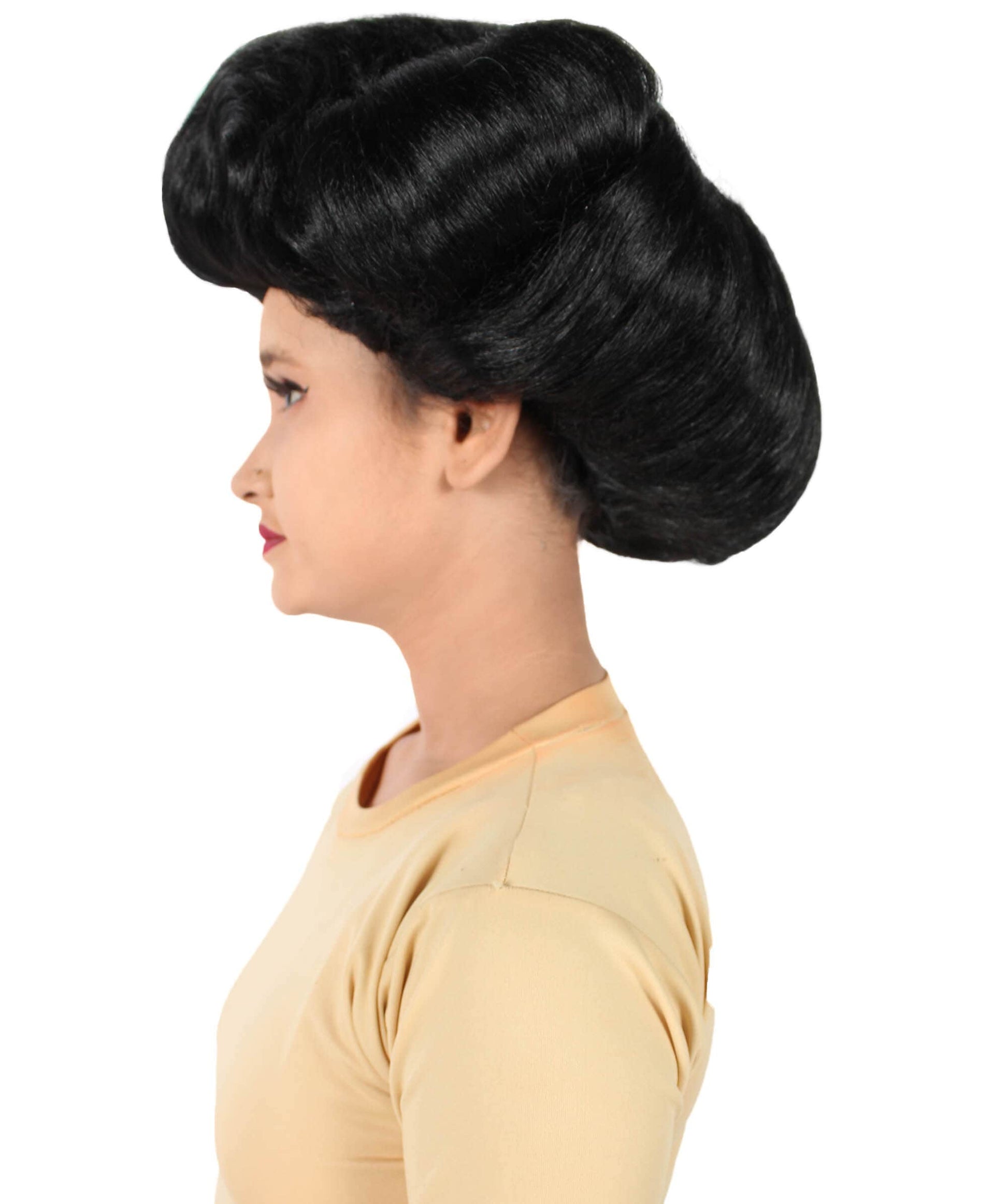  Unisex Drag Race Black Side Part Madam Updo Wig