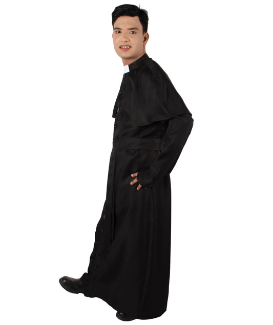 Men’s Priest Black Cassock Clerical Collar & Shoulder Mantle Costume