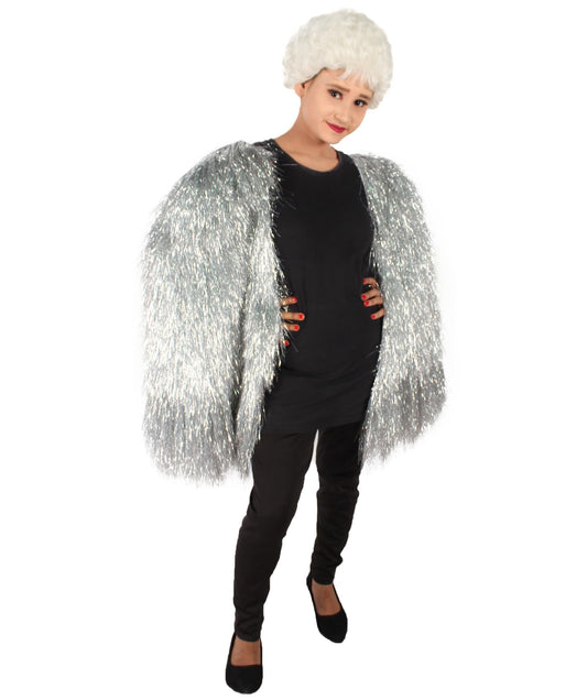 Unisex Silver Holographic Tinsel Party Costume| Extra Long Dense Thin Tinsel Jacket| Festival Ready| Flame-retardant Synthetic Materials