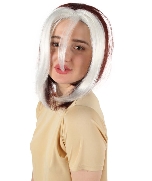  Women’s Short Mutant Egirl Superhero Burgundy Brown & White Strand Wig