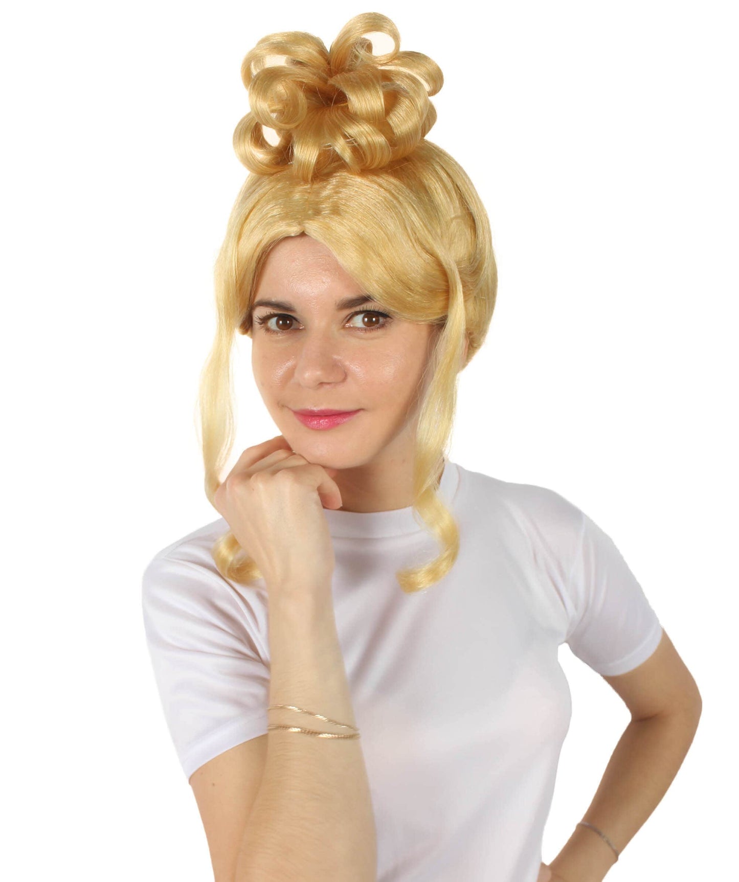 Women Drag Race Television Show Blonde Middle-parted Hair Updo Wig