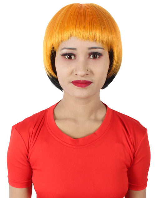 Women’s Bob-styled Orange and Black Wig | Flame-retardant 100% Synthetic Fiber Fancy Wig