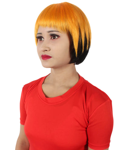 Women’s Bob-styled Orange and Black Wig | Flame-retardant 100% Synthetic Fiber Fancy Wig