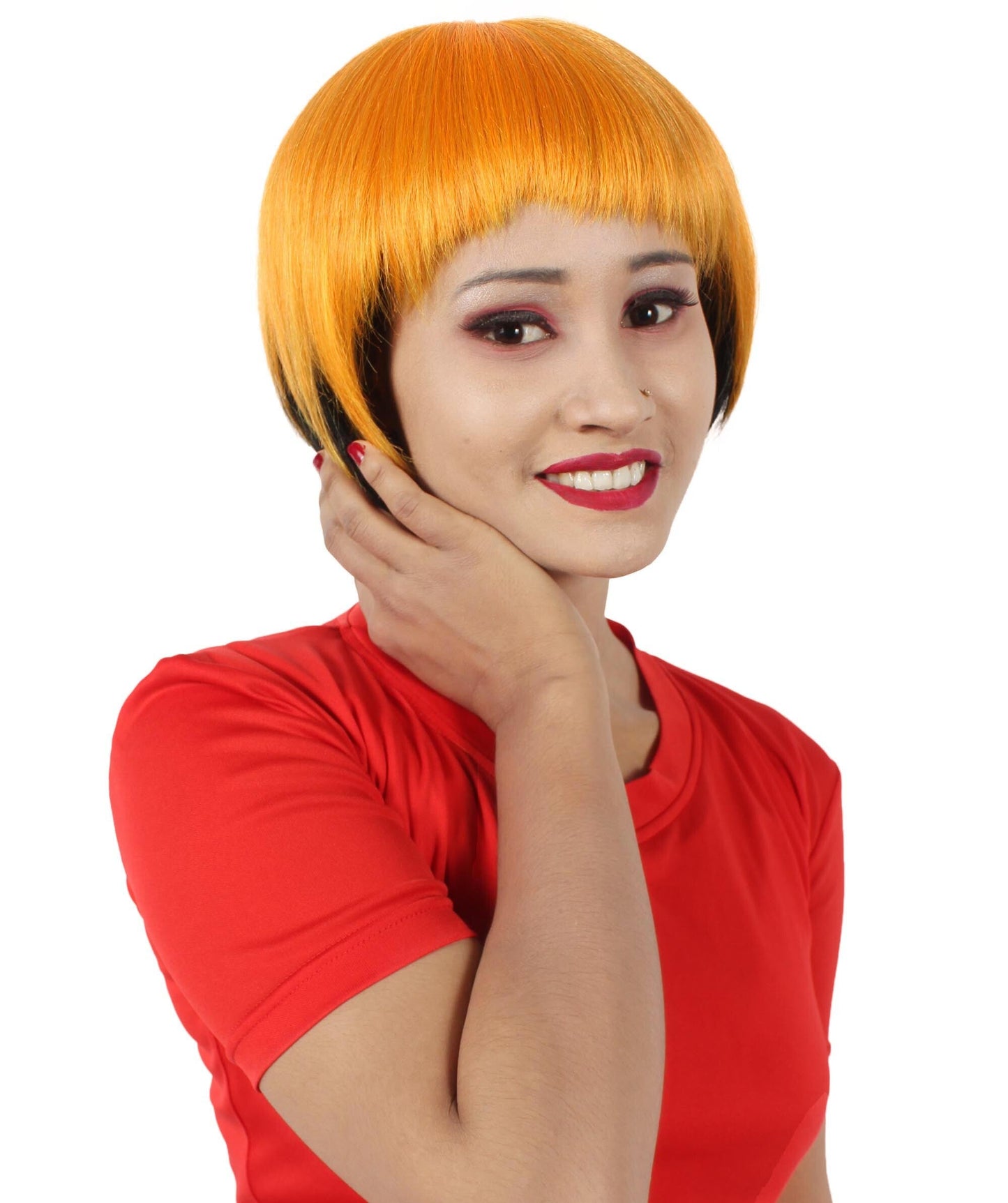 Women’s Bob-styled Orange and Black Wig | Flame-retardant 100% Synthetic Fiber Fancy Wig