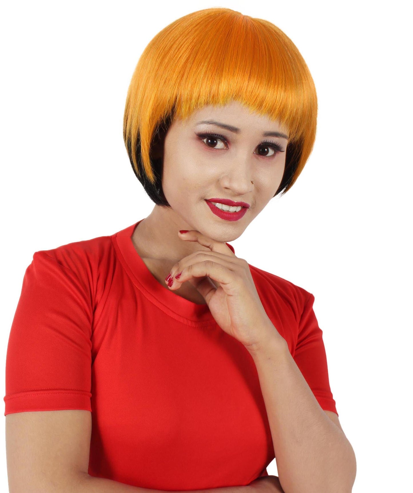 Women’s Bob-styled Orange and Black Wig | Flame-retardant 100% Synthetic Fiber Fancy Wig