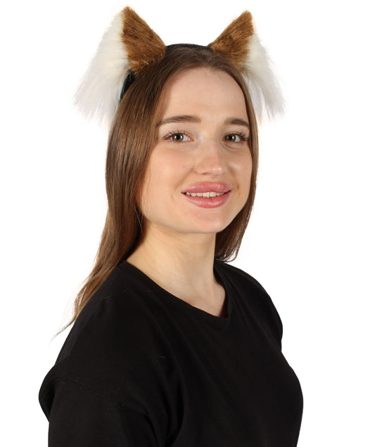 Unisex Light Brown White Cat-ears Perfect Fancy Accessory | Non-flammable Synthetic Fiber
