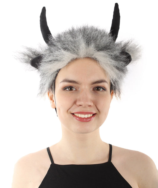 Unisex Black and Grey Moster Horns with Fur Faux Animal Ears