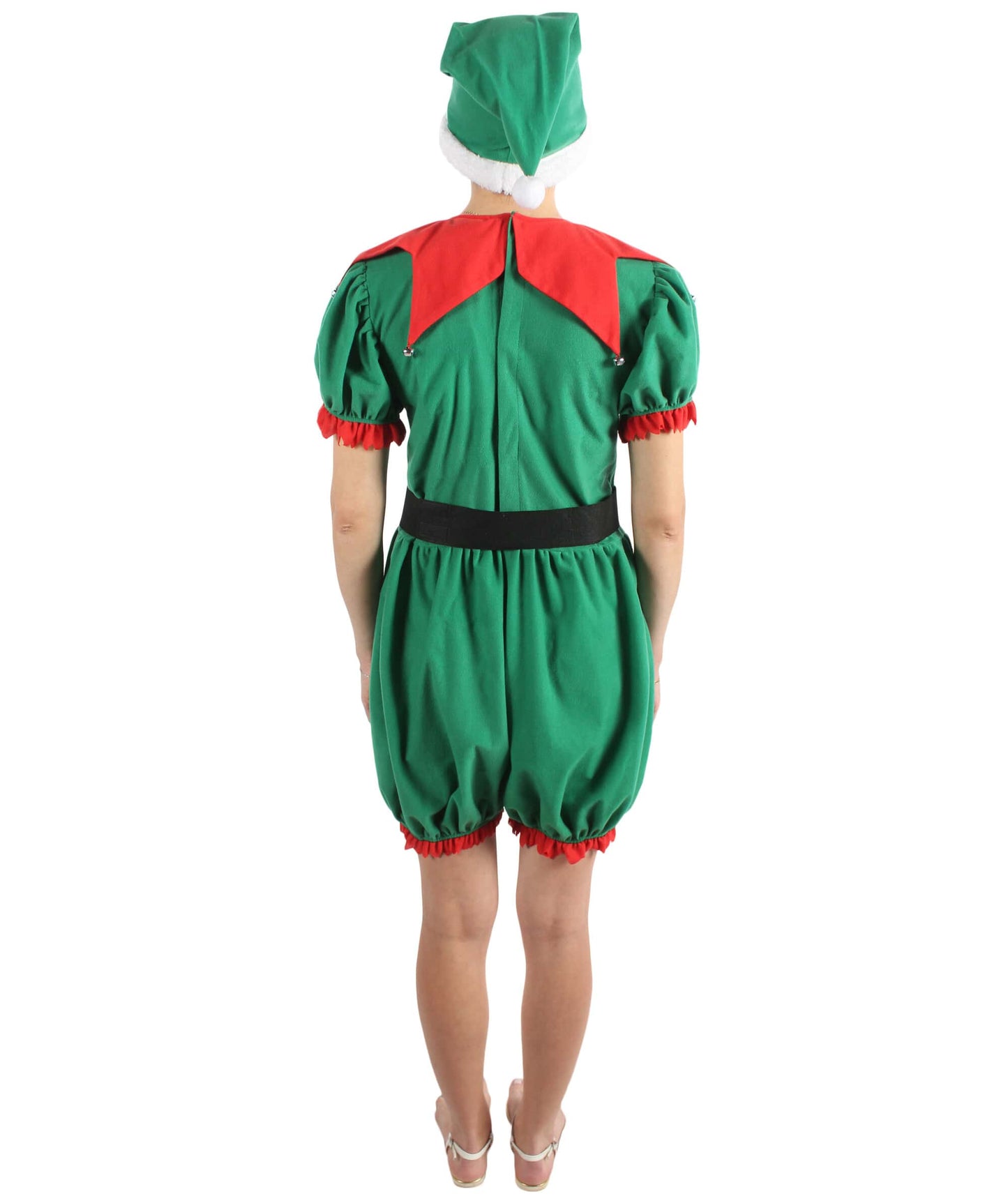 Women’s Christmas Santa Elf Costume with Green-white Hat