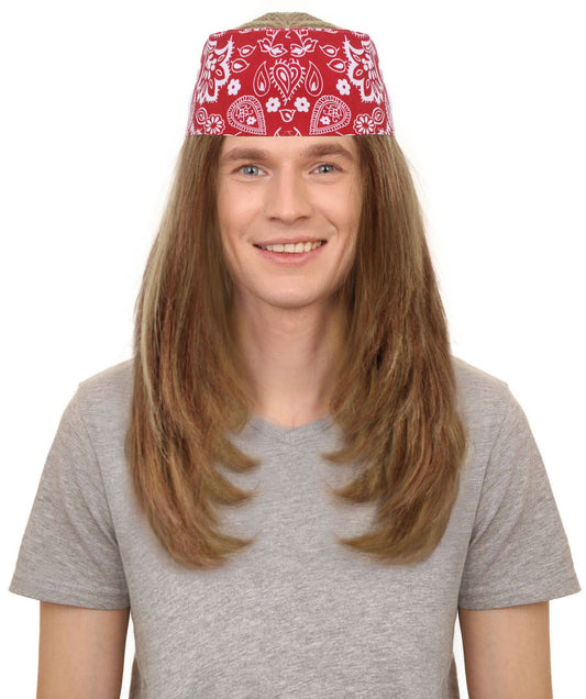 Men’s Roses Hard Rock Heavy Metal Band Lead Singer Wig with Bandanna | Perfect for Halloween | Flame-retardant Synthetic Fiber