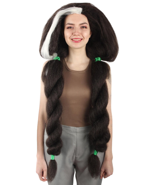  Women's Animated Movie Stone Age Black Wig with White Streak