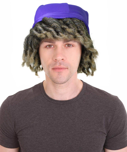 Men’s Animated Movie Explorer Teenage Son Mix-grey Dreadlock Wig with Hat I Flame Retardant Synthetic Fiber