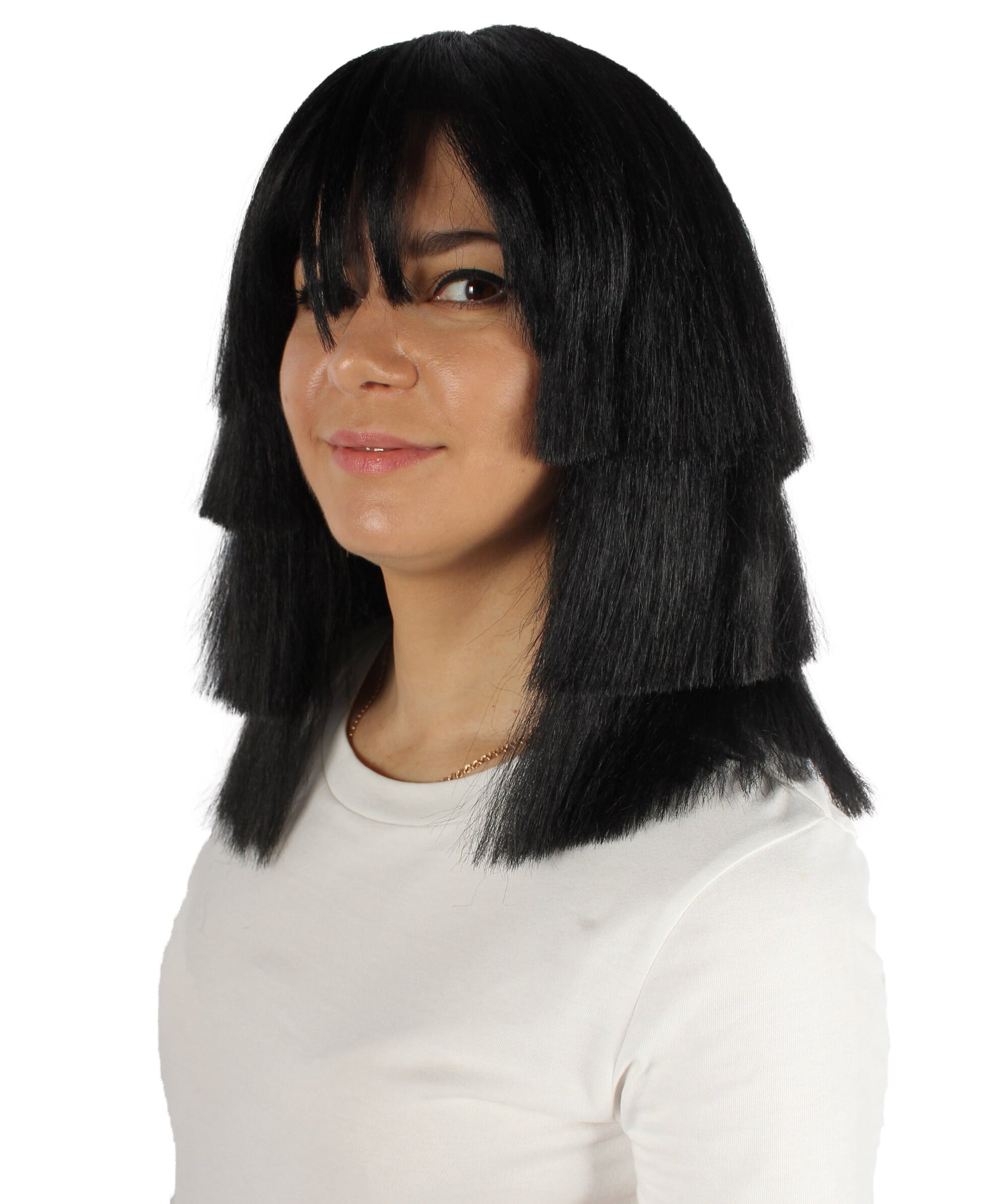 Multi-layered Straight Black Wig with Bangs