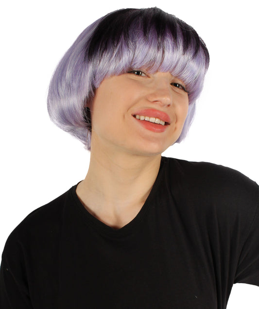 bob-styled black & purple cosplay wig