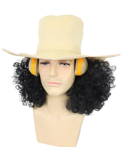 Anime Black Curly Wig With Hat Cap