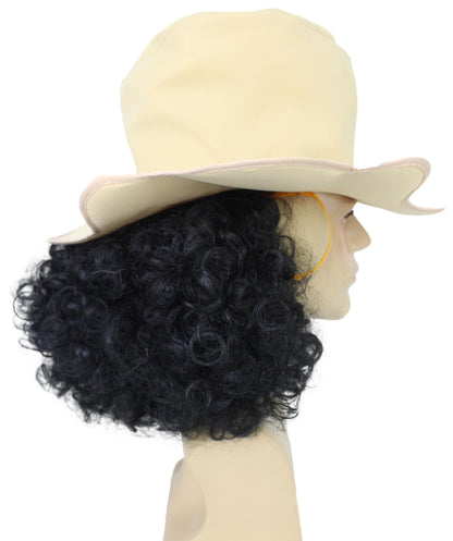 Anime Black Curly Wig With Hat Cap