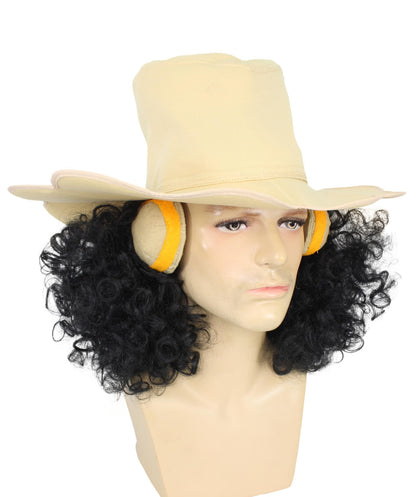 Anime Black Curly Wig With Hat Cap
