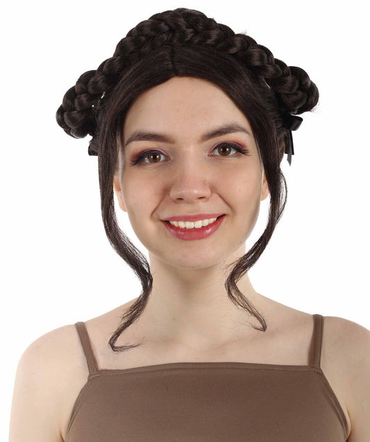 Women's Black K pop Girl Group Singer Jennie Braid Updo Bun Wig