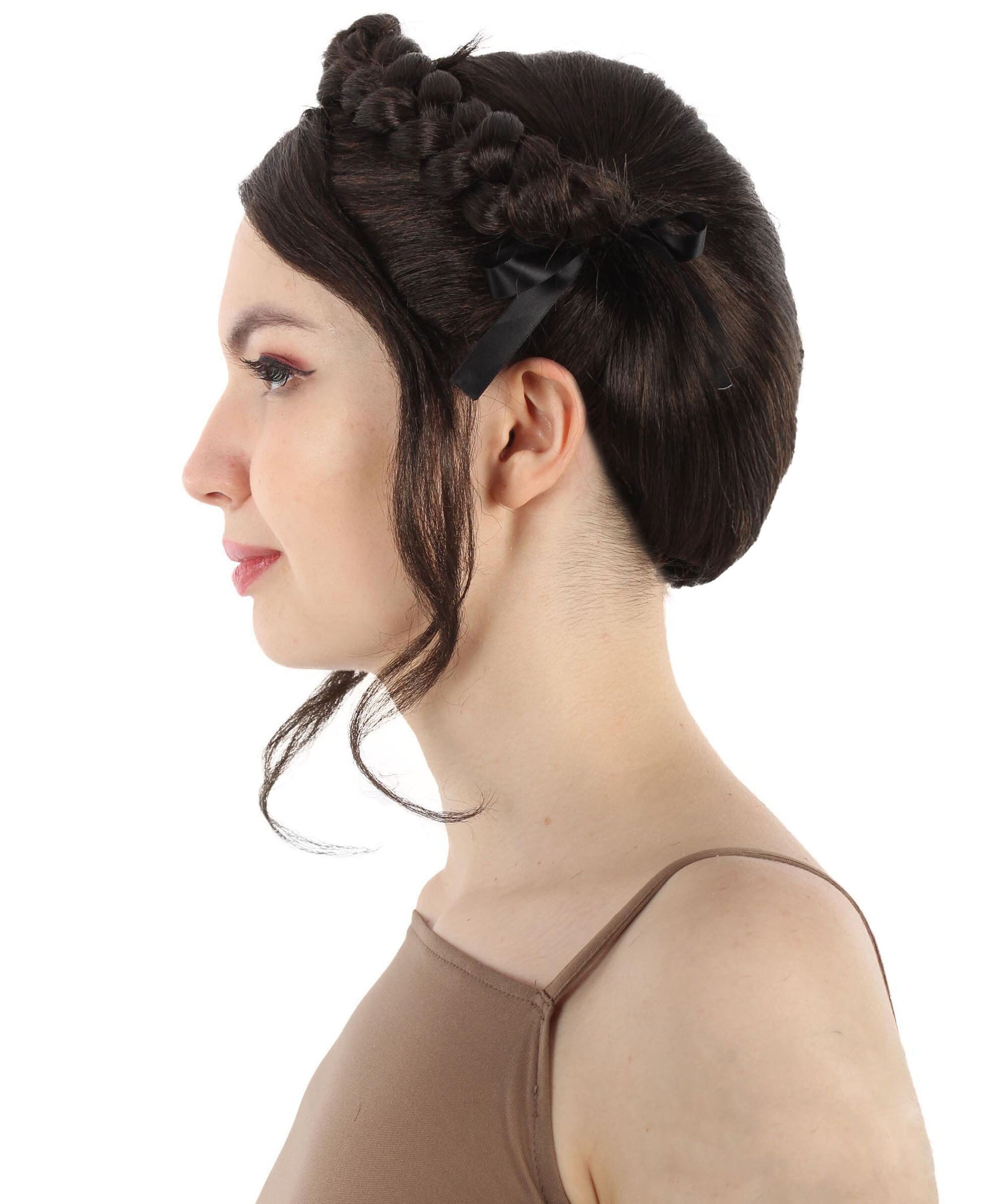 Women's Black K pop Girl Group Singer Jennie Braid Updo Bun Wig