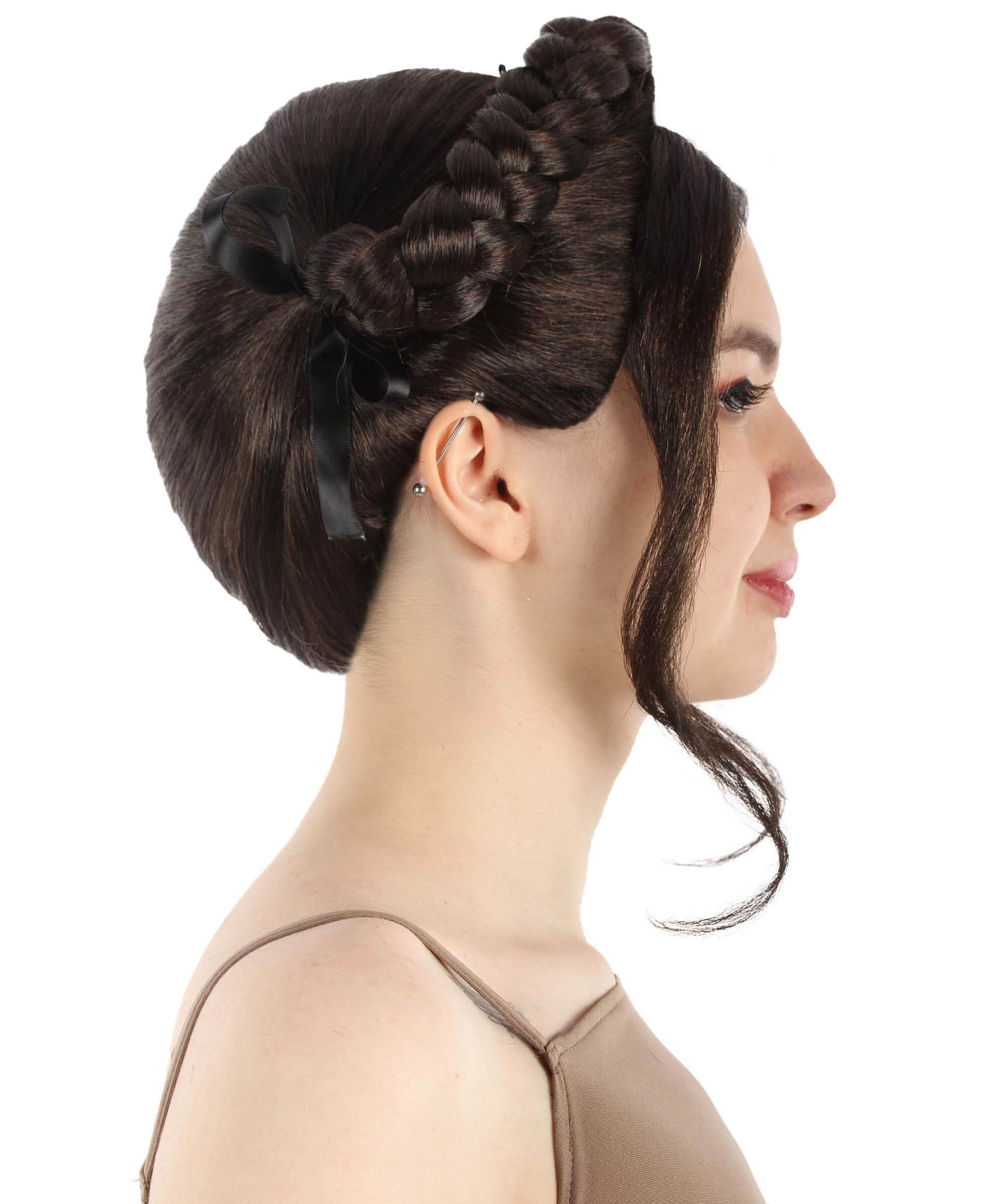 Women's Black K pop Girl Group Singer Jennie Braid Updo Bun Wig