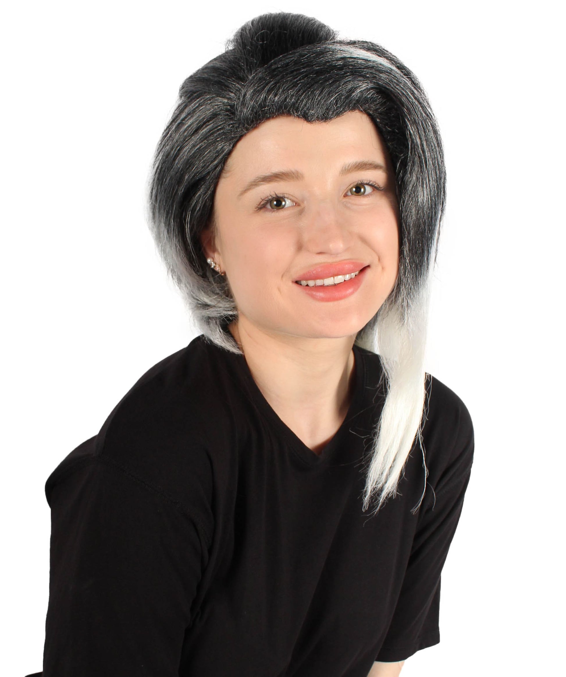 Women's Long Black & White Gaming Cosplay Wig
