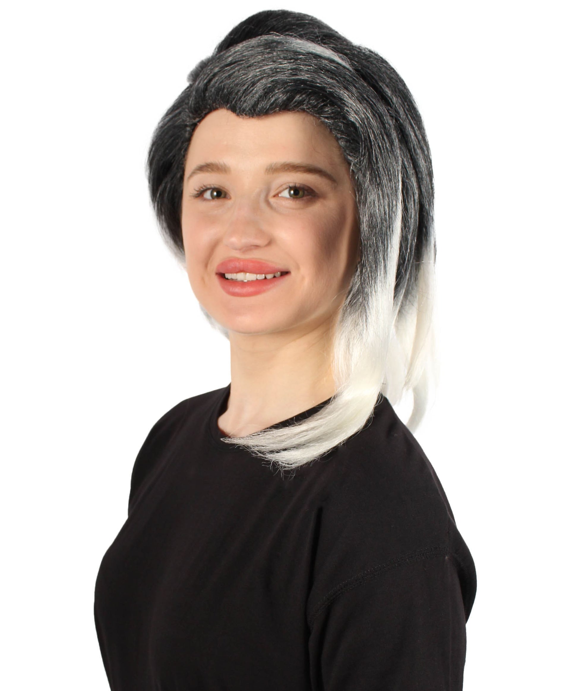 Women's Long Black & White Gaming Cosplay Wig