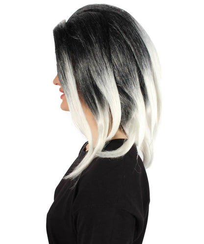 Women's Long Black & White Gaming Cosplay Wig
