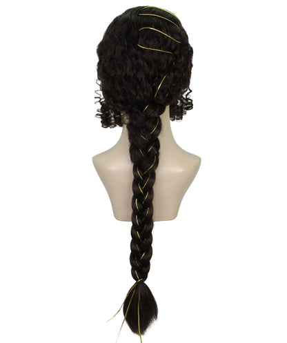 Women’s Wizard World Dark Curly Witch Wig | with long braid Best for Halloween | Flame-retardant Synthetic Fiber