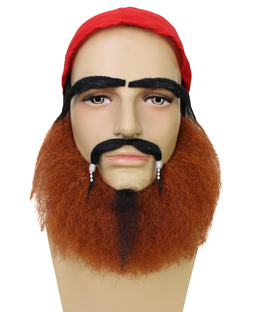 Men’s Pirate Captain Fancy Set Wig | Headband Beard Mustache | Best for Halloween | Flame-retardant Synthetic Fiber