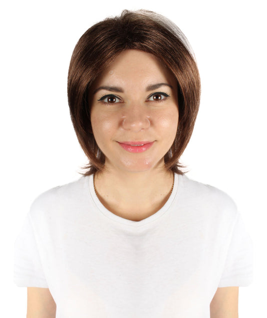 HPO  Women's Short Straight Brown and Blonde Wig, Best for Halloween, Flame-retardant Synthetic Fiber