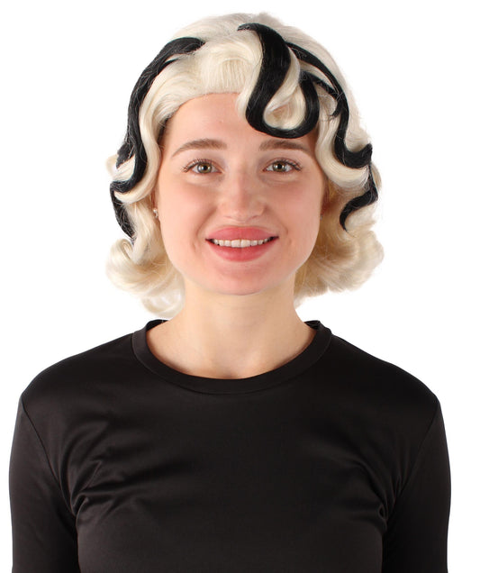 HPO  Women's Drag Queen Black and White Short Wavy Wig I Best for Halloween I Flame-retardant Synthetic Fiber