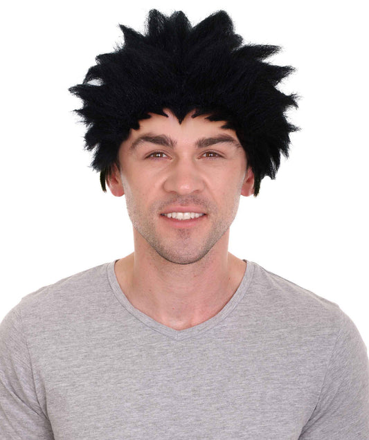 HPO  Men's Anime Spiky Black Wig |  Best for Halloween | Flame-retardant Synthetic Fiber