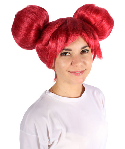 HPO  Women's Japanese Magical Girl red Bun Wig | Best for Halloween | Flame-retardant Synthetic Fiber