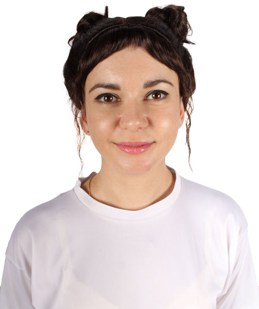 Women's Dark Brown Space Bun Fancy Wig, Perfect for Halloween, Flame-retardant Synthetic Fiber