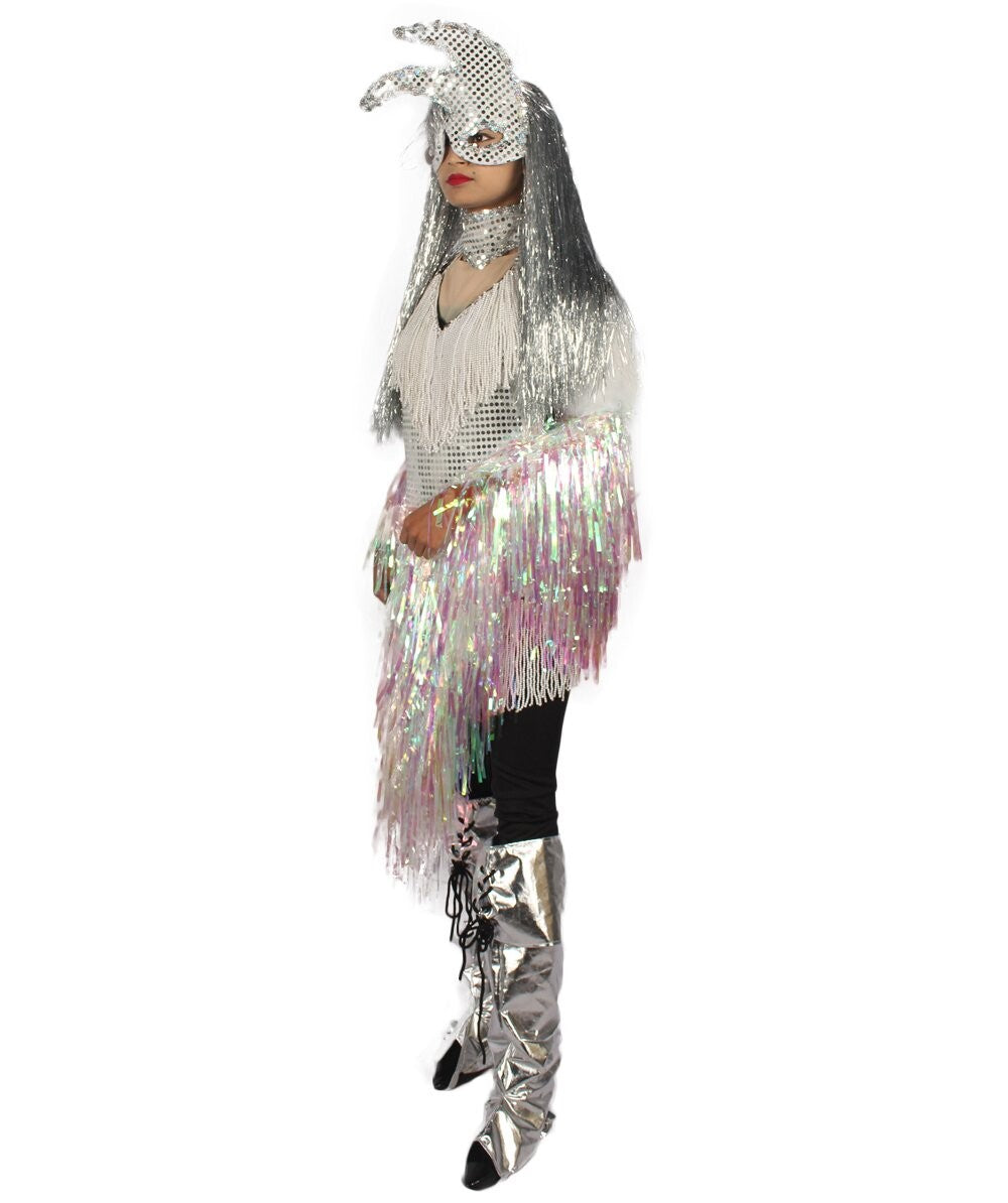 White Holographic Unisex Tinsel Jacket Costume