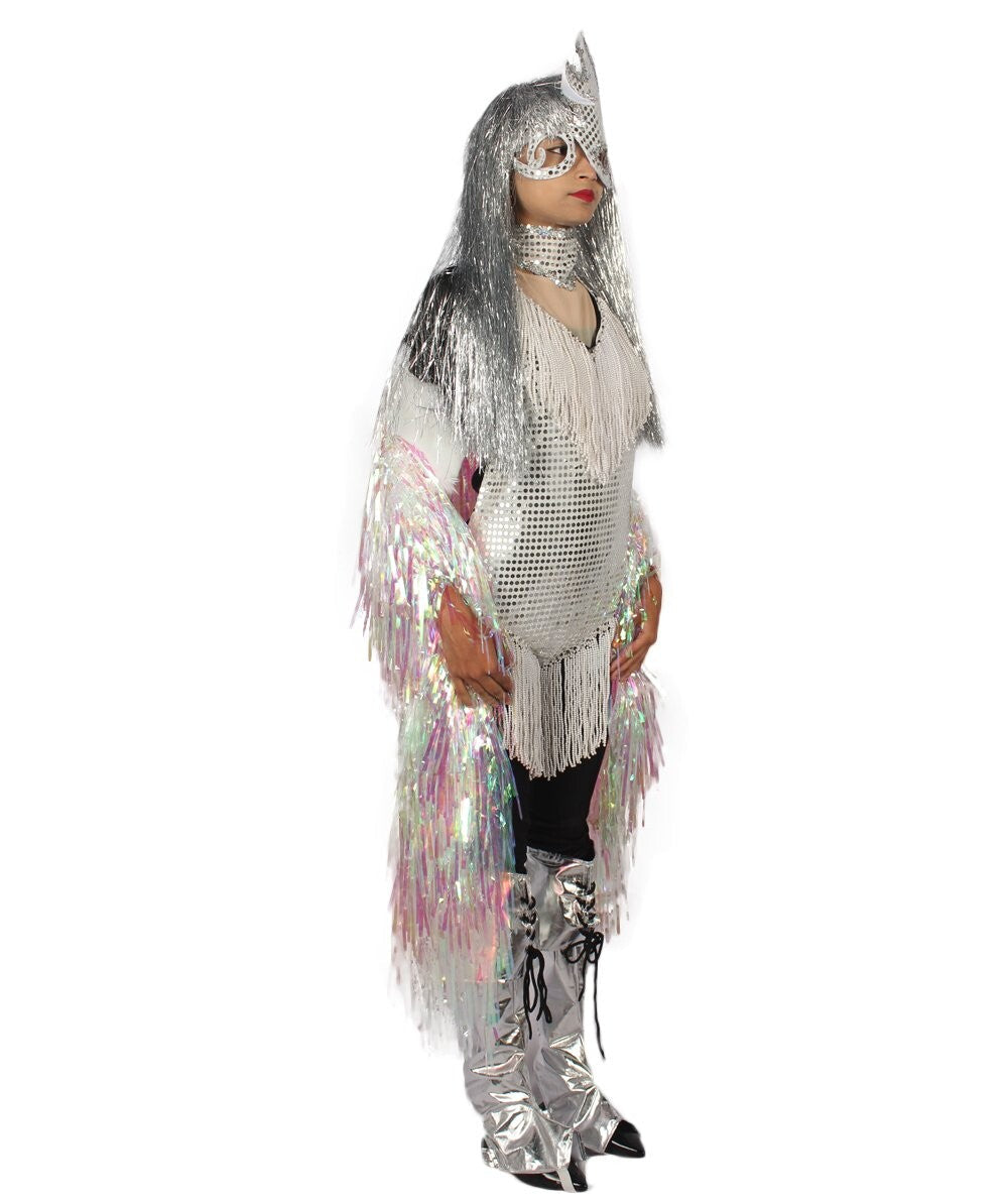 White Holographic Unisex Tinsel Jacket Costume