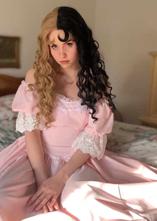 Blonde Black Women's Two Tone Lace front Curls with Heart Curled Bangs 